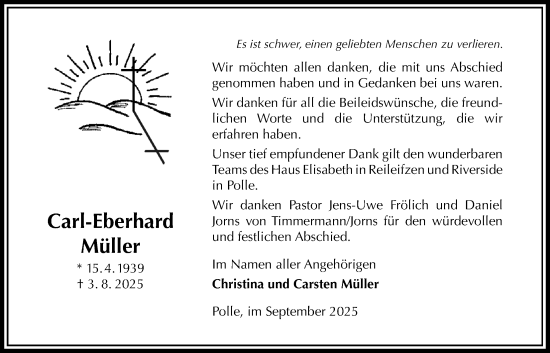 Traueranzeige von Carl-Eberhard Müller von Täglicher Anzeiger Holzminden