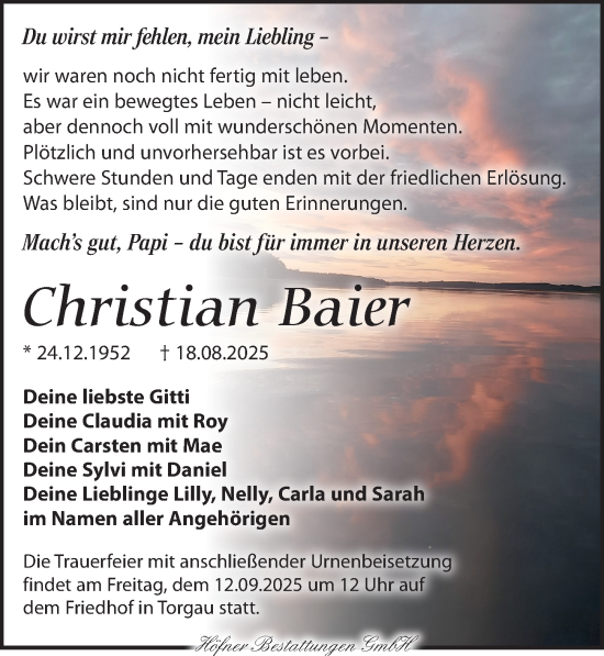 Traueranzeige von Christian Baier von Torgauer Zeitung