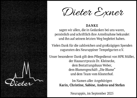 Traueranzeige von Dieter Exner von Märkischen Allgemeine Zeitung