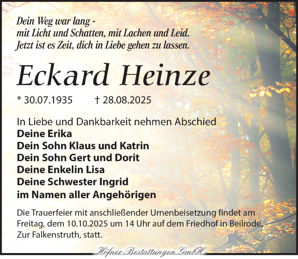  Traueranzeige für Eckard Heinze vom 21.09.2025 aus Torgauer Zeitung