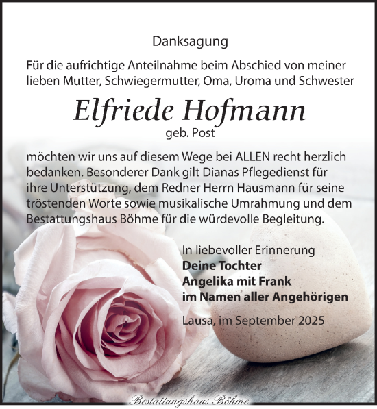 Traueranzeige von Elfriede Hofmann von Torgauer Zeitung