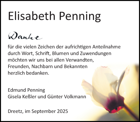 Traueranzeige von Elisabeth Penning von Wochenspiegel