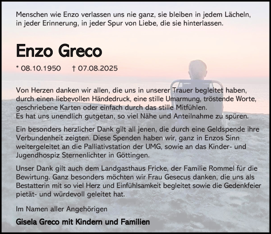 Traueranzeige von Enzo Greco von Göttinger Tageblatt