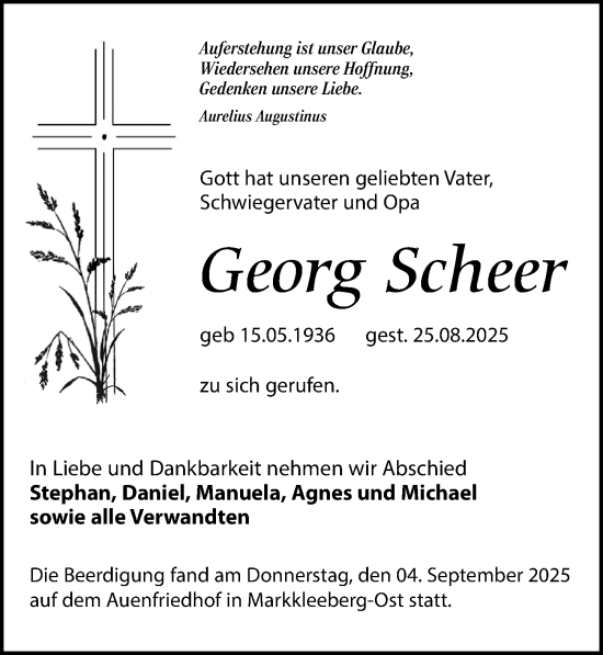 Traueranzeige von Georg Scheer von Leipziger Volkszeitung