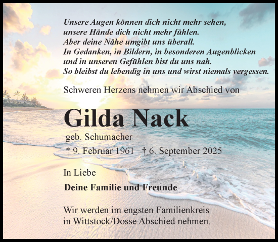 Traueranzeige von Gilda Nack von Wochenspiegel