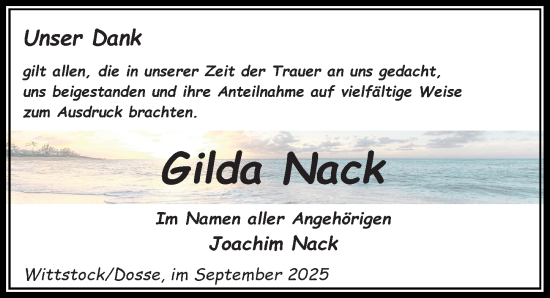 Traueranzeige von Gilda Nack von Wochenspiegel