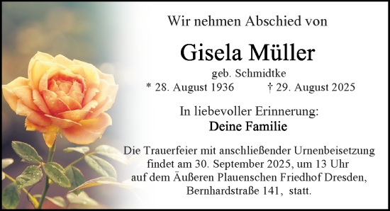 Traueranzeige von Gisela Müller von Sächsische Zeitung