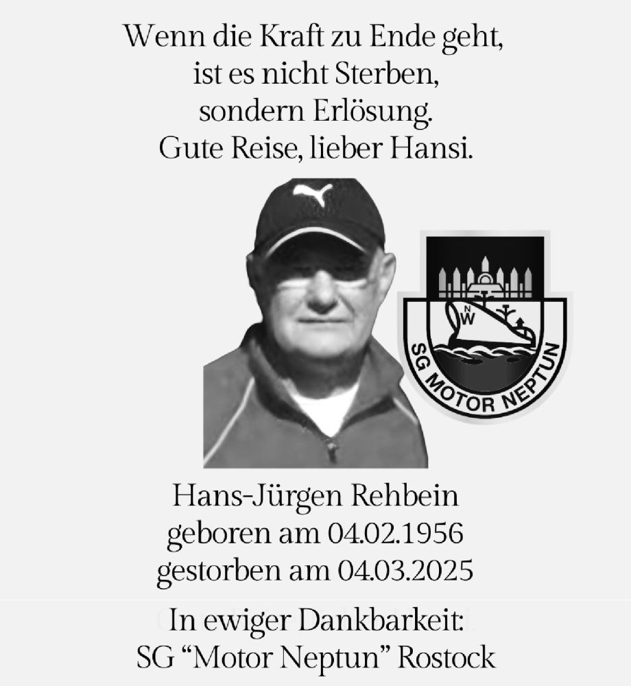  Traueranzeige für Hans-Jürgen Rehbein vom 22.03.2025 aus Ostsee-Zeitung GmbH