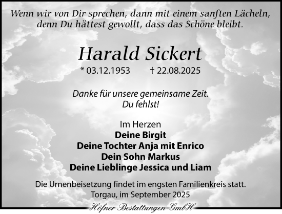 Traueranzeige von Harald Sickert von Torgauer Zeitung