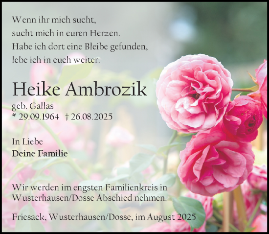 Traueranzeige von Heike Ambrozik von Wochenspiegel