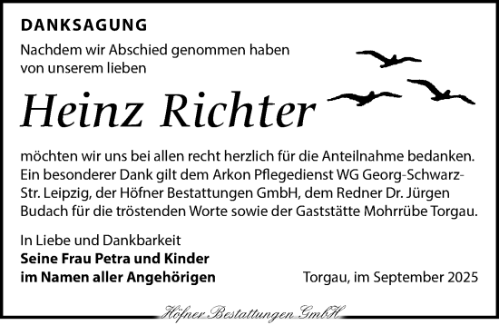 Traueranzeige von Heinz Richter von Torgauer Zeitung