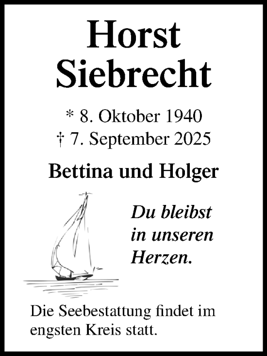 Traueranzeige von Horst Siebrecht von Lübecker Nachrichten