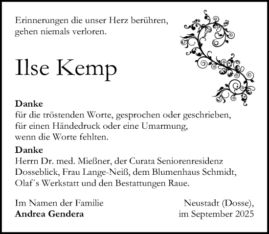 Traueranzeige von Ilse Kemp von Wochenspiegel