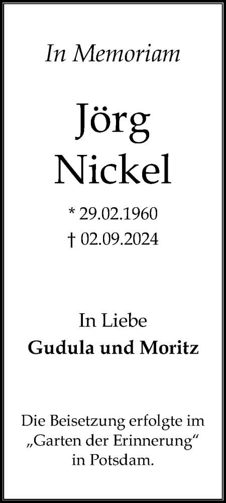 Traueranzeige von Jörg Nickel von Göttinger Tageblatt