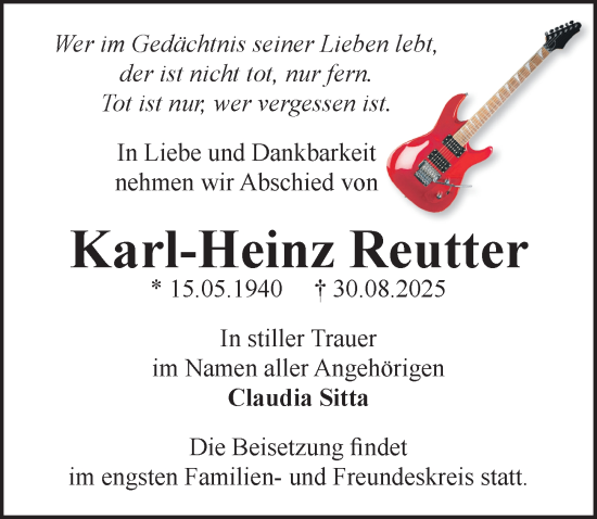 Traueranzeige von Karl-Heinz Reutter von Märkischen Allgemeine Zeitung