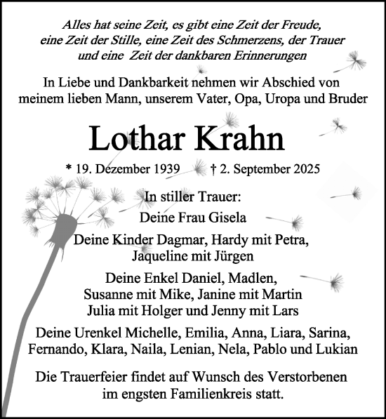 Traueranzeige von Lothar Krahn von Sächsische Zeitung