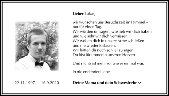 Traueranzeige von Lukas  von Täglicher Anzeiger Holzminden