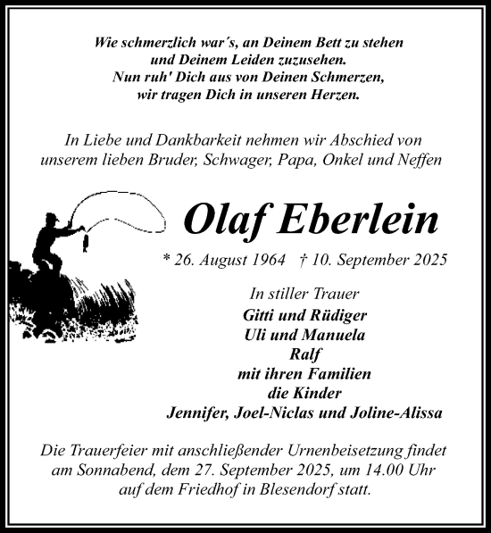 Traueranzeige von Olaf Eberlein von Wochenspiegel