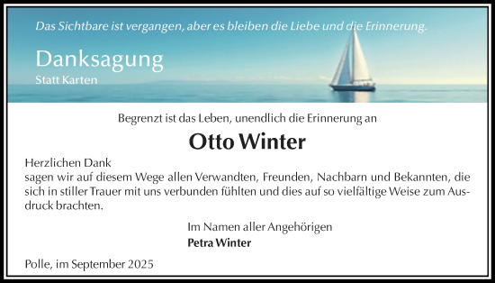 Traueranzeige von Otto Winter von Täglicher Anzeiger Holzminden