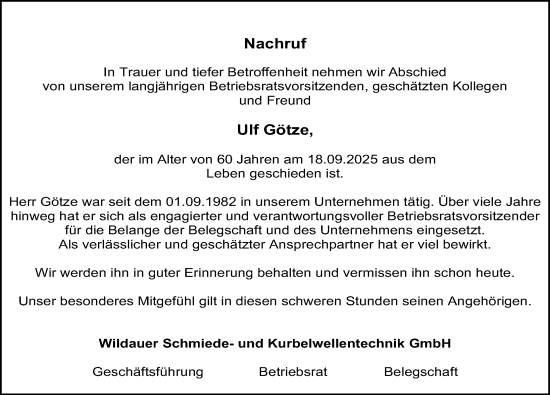 Traueranzeige von Ulf Götze von Märkischen Allgemeine Zeitung
