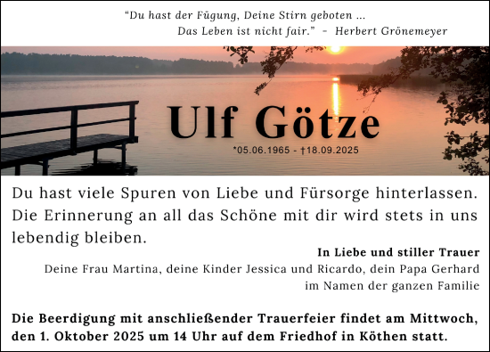 Traueranzeige von Ulf Götze von Märkischen Allgemeine Zeitung