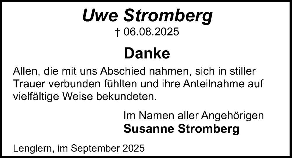  Traueranzeige für Uwe Stromberg vom 13.09.2025 aus Göttinger Tageblatt