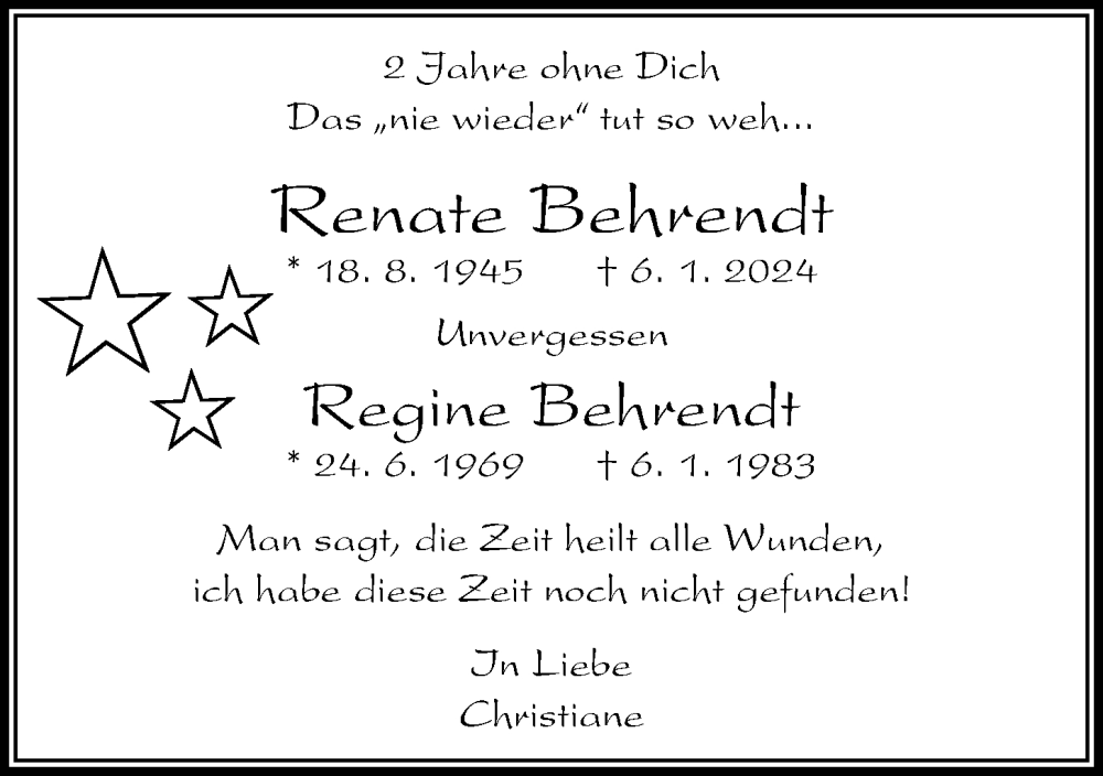  Traueranzeige für Renate  Behrendt vom 06.01.2026 aus Kieler Nachrichten