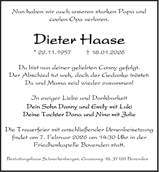 Traueranzeige von Hans-Dieter Haase von Göttinger Tageblatt