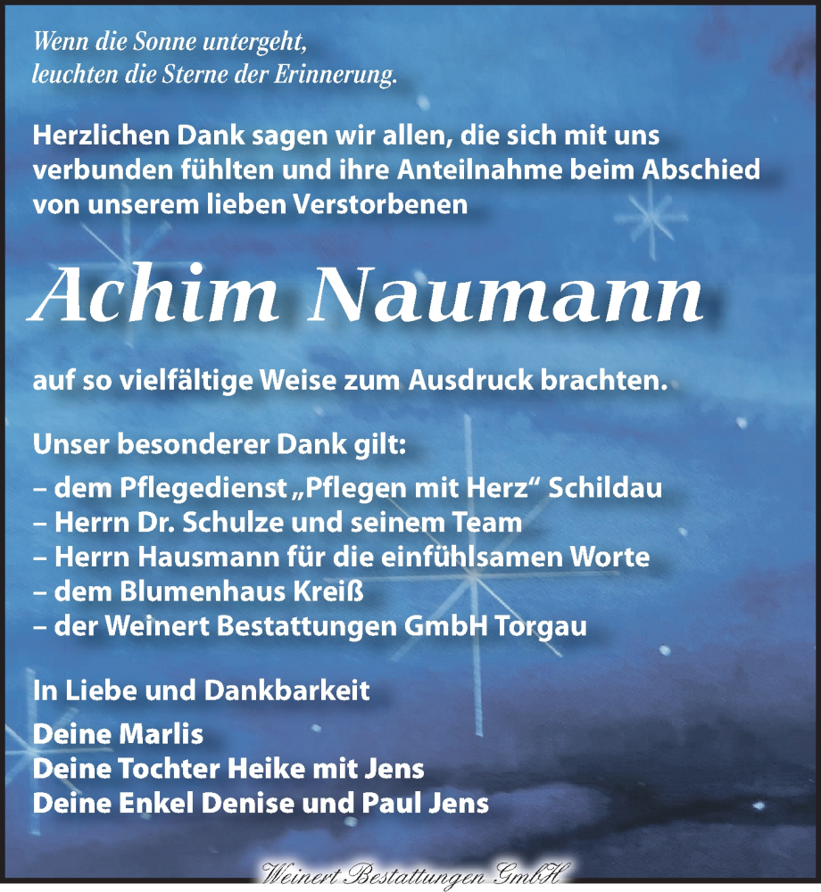  Traueranzeige für Achim Naumann vom 10.01.2026 aus Torgauer Zeitung
