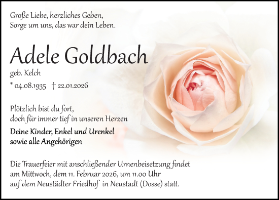 Traueranzeige von Adele Goldbach von Wochenspiegel