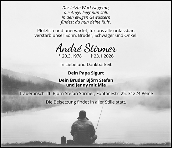 Traueranzeige von Andre Stirmer von Peiner Allgemeine Zeitung