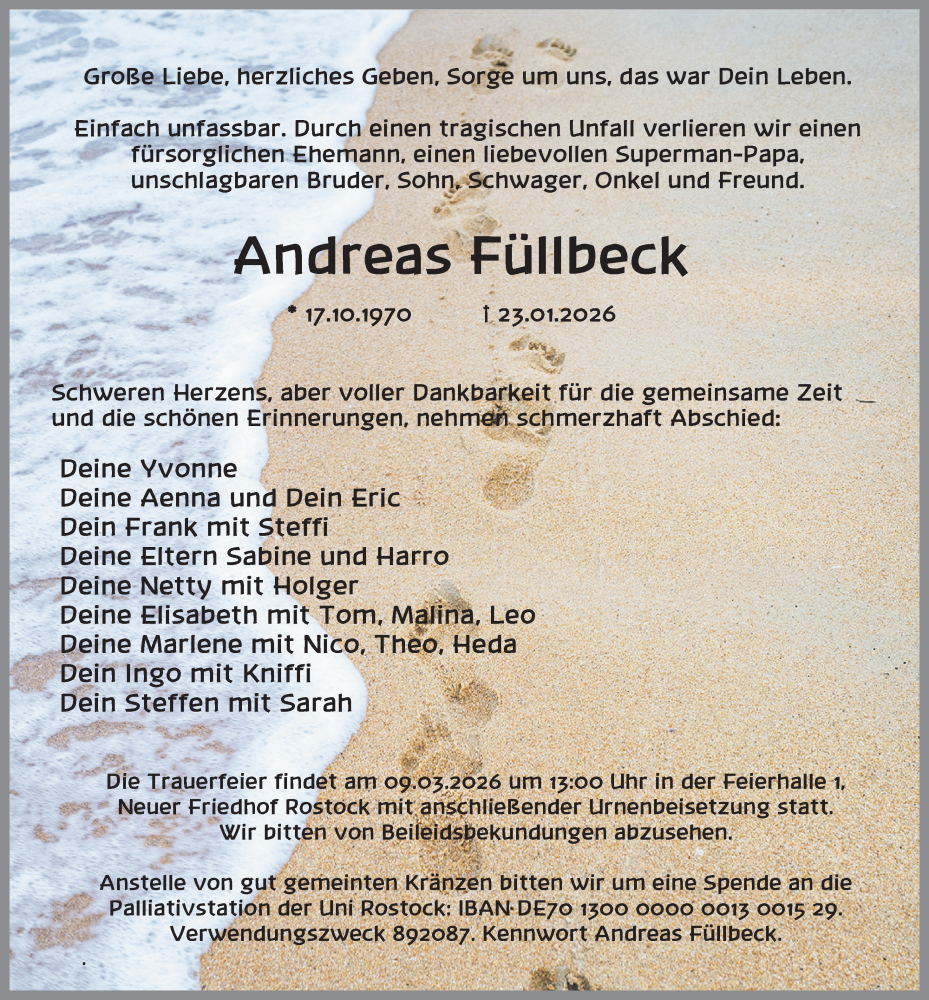  Traueranzeige für Andreas Füllbeck vom 31.01.2026 aus Ostsee-Zeitung GmbH