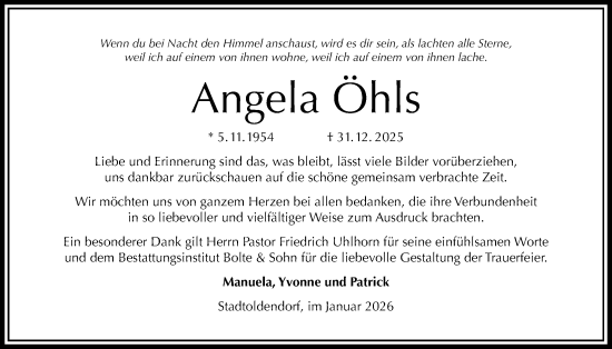 Traueranzeige von Angela Öhls von Täglicher Anzeiger Holzminden
