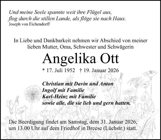 Traueranzeige von Angelika Ott von Wochenspiegel