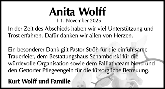 Traueranzeige von Anita Wolff von Kieler Nachrichten