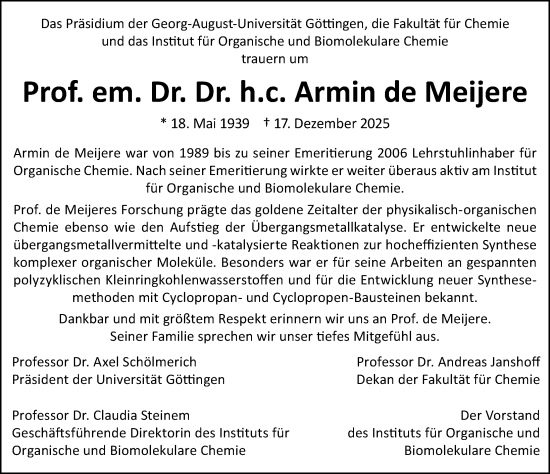 Traueranzeige von Armin de Meijere von Göttinger Tageblatt