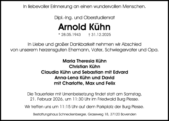 Traueranzeige von Arnold Kühn von Göttinger Tageblatt