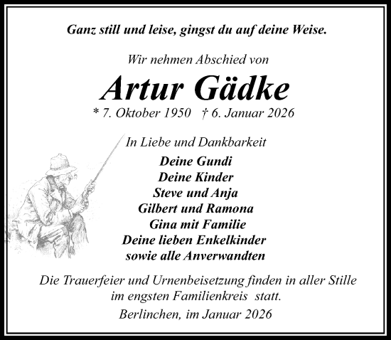 Traueranzeige von Artur Gädke von Wochenspiegel