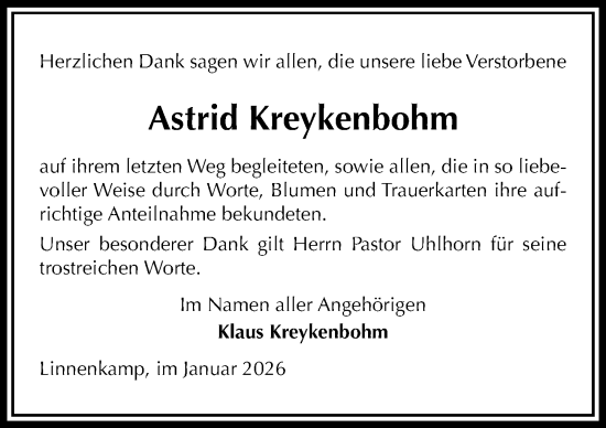 Traueranzeige von Astrid Kreykenbohm von Täglicher Anzeiger Holzminden