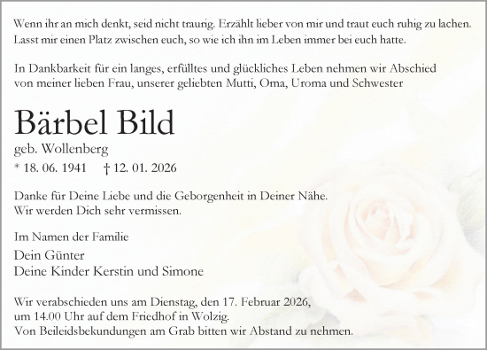 Traueranzeige von Bärbel Bild von Märkischen Allgemeine Zeitung