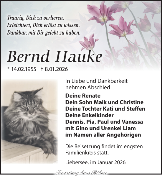 Traueranzeige von Bernd Hauke von Torgauer Zeitung