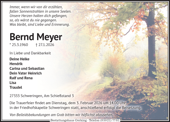Traueranzeige von Bernd Meyer von Die Harke
