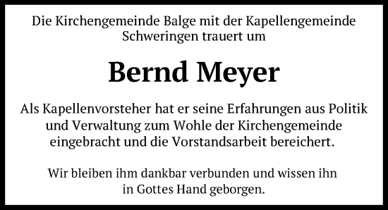 Traueranzeige von Bernd Meyer von Die Harke