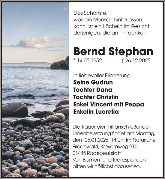 Traueranzeige von Bernd Stephan von Sächsische Zeitung