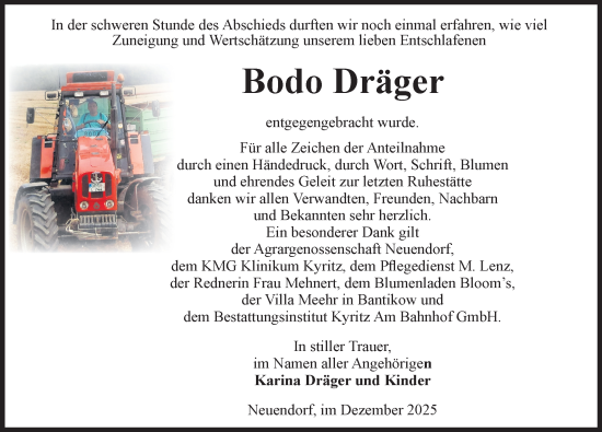 Traueranzeige von Bodo Dräger von Wochenspiegel