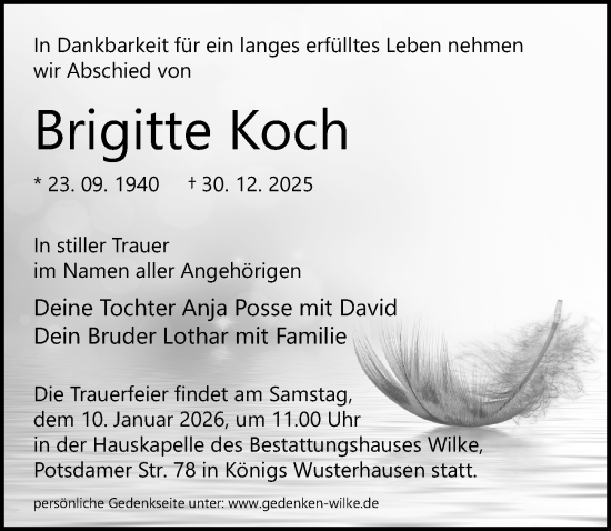 Traueranzeige von Brigitte Koch von Märkischen Allgemeine Zeitung