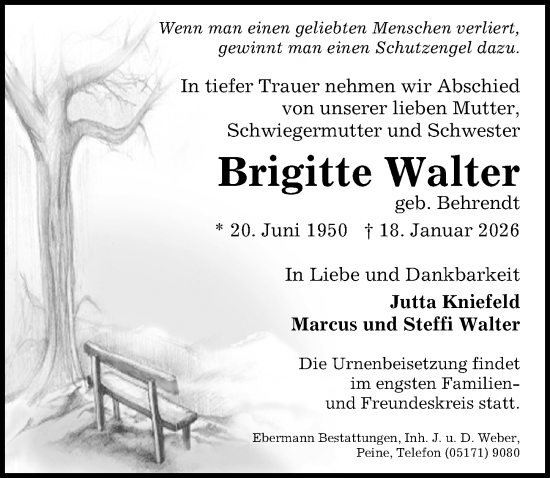 Traueranzeige von Brigitte Walter von Peiner Allgemeine Zeitung