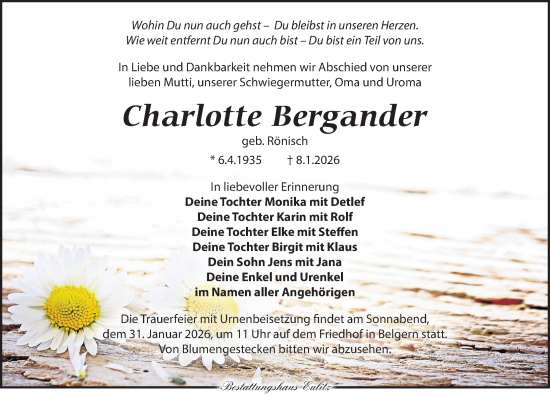 Traueranzeige von Charlotte Bergander von Torgauer Zeitung