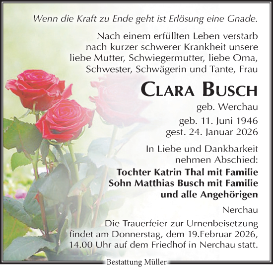 Traueranzeige von Clara Busch von Leipziger Volkszeitung