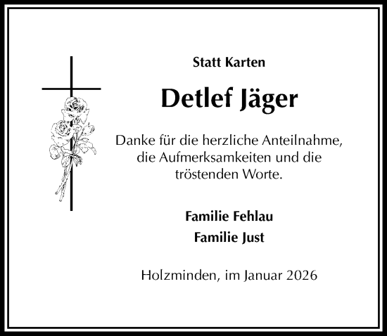 Traueranzeige von Detlef Jäger von Täglicher Anzeiger Holzminden